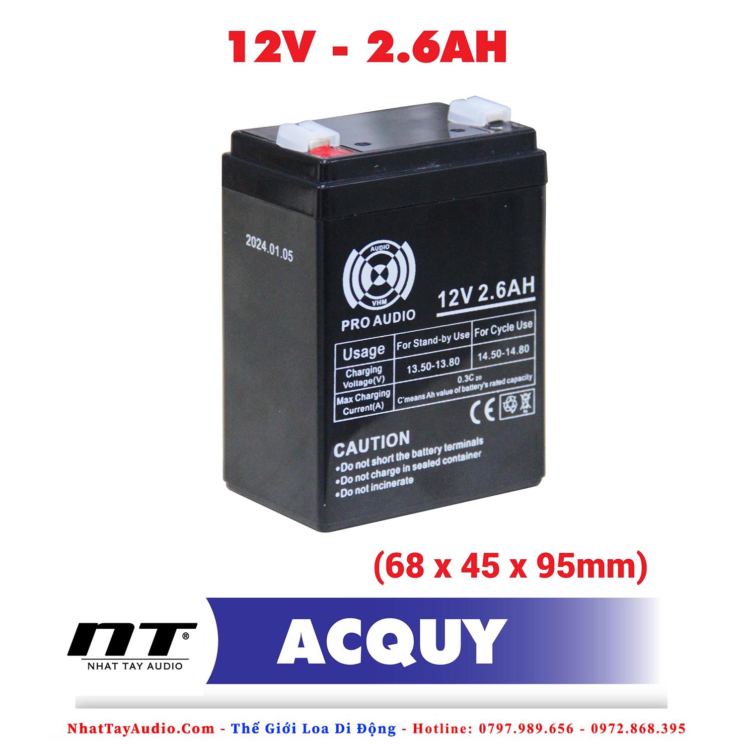 Bình Acquy Loa Kéo 12V 2.6A NEW