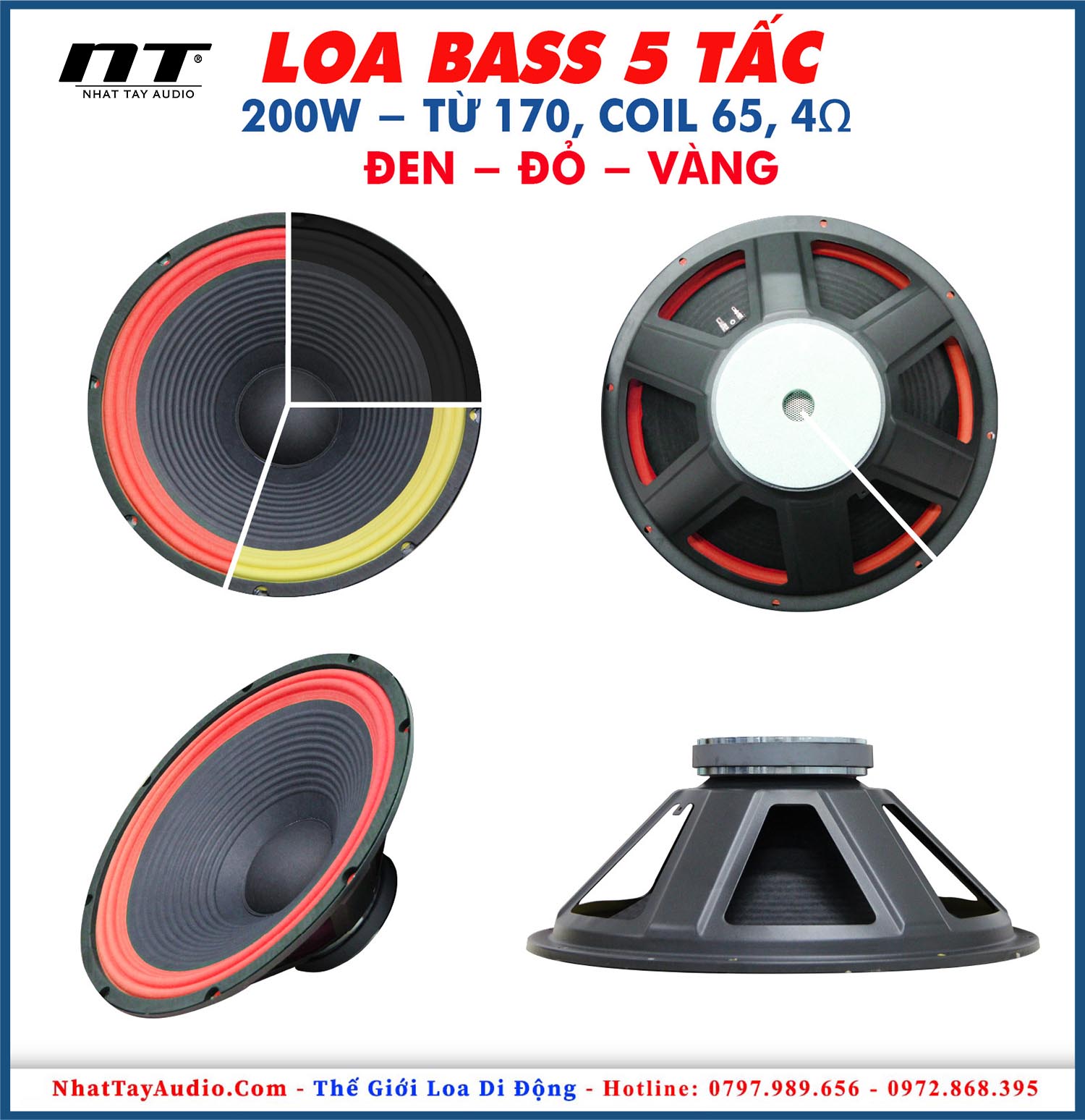 Loa Bass 50 200W-170-65 ĐEN - ĐỎ - VÀNG